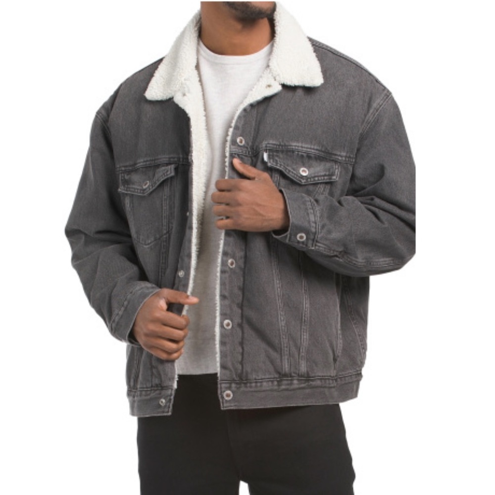Levi’s Men’s Sherpa Trucker Coat Denim Jacket Vintage look Grey Black small NEW